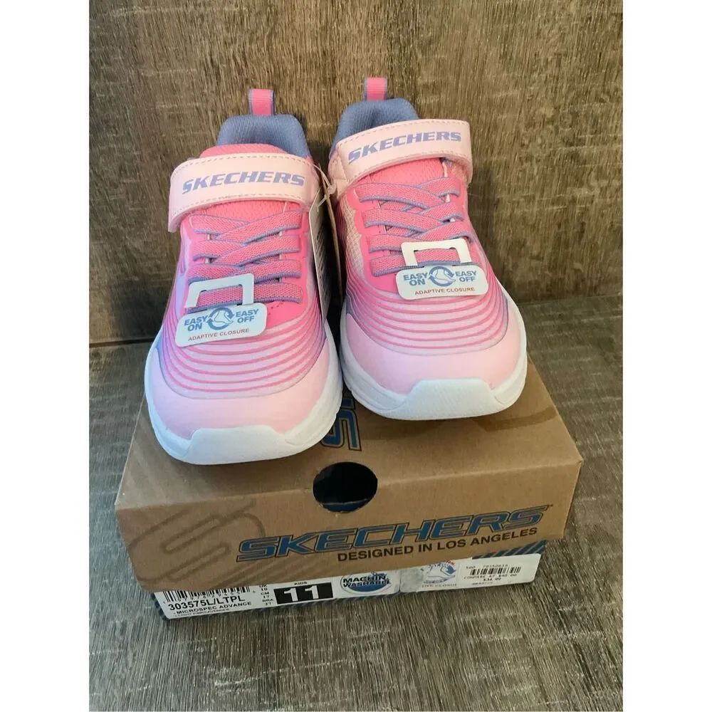 Skechers Girls Kids  Size11 Microspec Advance Hook & Loop Sneakers